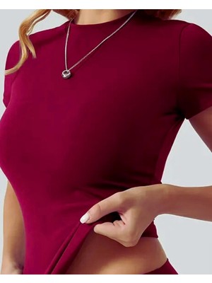 Rutbil Sports Kadın Kısa Kol Spor Body Düz Desenli Nefes Alabilir Poliamid Kumaş ile Şık Tasarım