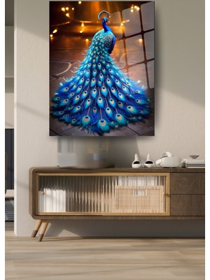 Glitglass Mavi Tavus Kusu Cam Tablo