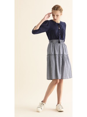 ROMAN Beli Lastikli Kareli Kadın Etek Lacivert Y1864124_015