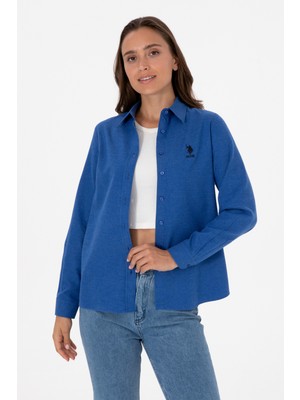 U.S. Polo Assn. Kadın Mavi Basic Gömlek Colorblock Uzun Kollu Regular Fit