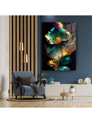 Glitglass Cam Tablo Göz Alıcı Çiçek Motifi