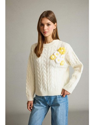 DeFacto Bisiklet Yaka Çiçekli Triko Kazak G3343AX25AU