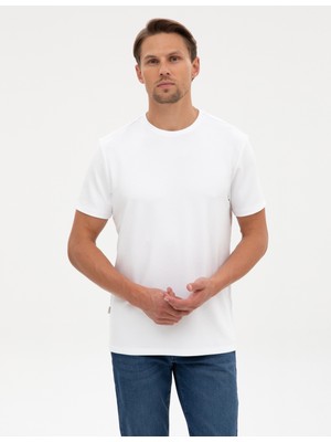 Pierre Cardin Erkek Beyaz Regular Fit Kalın Dokulu Bisiklet Yaka Basic Tişört 50318130-VR013