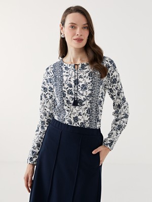 Lc Waikiki Yeni Sezon Bağlamalı Yaka Çiçekli Kadın Bluz
