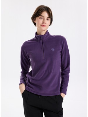 Discovery Expedition D5WL-SWT3302 Mor Fermuarlı Yaka Basic Düz Kadın Polar Sweatshırt
