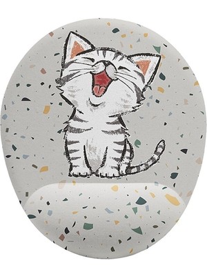 Hediye Labs Sevimli Gülen Kedi Tasarımlı Bilek Destekli Yuvarlak Mousepad