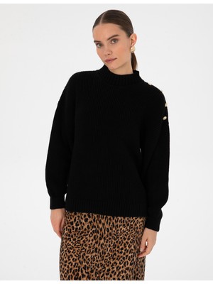 Pierre Cardin Kadın Siyah Comfort Fit Yarım Balıkçı Kazak 50316342-VR046