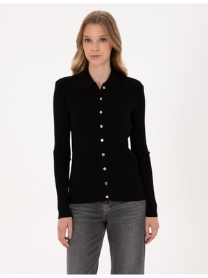 Pierre Cardin Kadın Siyah Slim Fit Triko Hırka 50316338-VR046