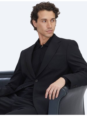 Kip Siyah Düz Modern Fit Örme Takım Elbise