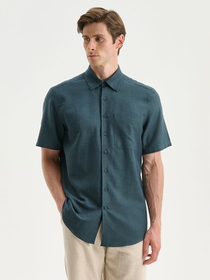 Lc Waikiki Yeni Sezon Regular Fit Kısa Kollu Keten Görünümlü Erkek Gömlek