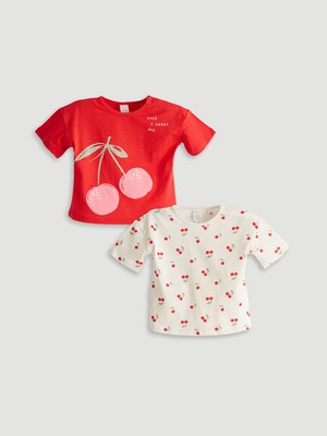 Lc Waikiki Yeni Sezon Kiraz Baskılı Kız Bebek Tişört 2'li