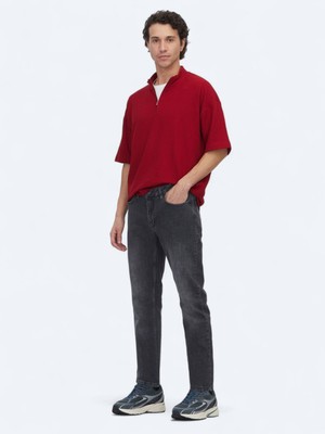 Kip Gri Slim Fit Denim Pamuk Karışımlı Pantolon