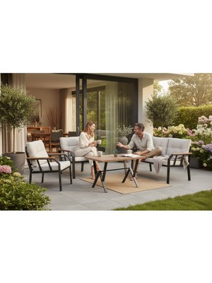 Tu Tienda NERGİZ 2+1+1+MASA(70X120) BAHÇE BALKON MUTFAK TAKIMI,KREM