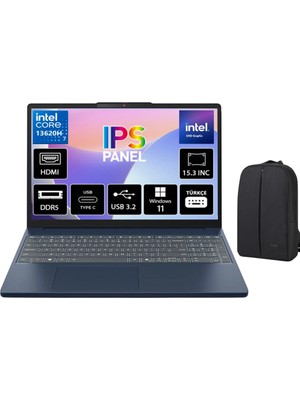 Lenovo Ideapad Slim 3 Intel Core I7-13620H 8gb Ddr5 512GB SSD 15,3" IPS (1920X1200) Wuxga 300NIT WINDOWS11 Pro Taşınabilir Bilgisayar 83K10061TR & Cimete Çanta