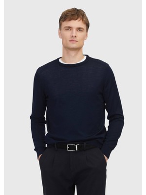 Ramsey Lacivert Bisiklet Yaka Düz Örgü Yün Karışımlı Triko Kazak