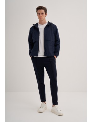 Cazador 24KCEED01011 Lacivert Erkek Paraşüt Kumaşlı Içi Polar Kapüşonlu Yağmurluk