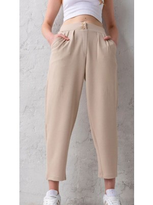 Çift Düğmeli Havuç Model Bilek Boy Kadın Kumaş Pantolon