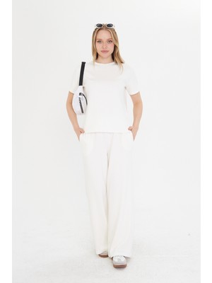 Thiff Beyaz Kadın Modal Kumaş Kısa Kollu Eşofman Takımı