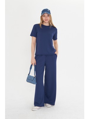 Lacivert Kadın Modal Kumaş Kısa Kolu Eşofman Takımı