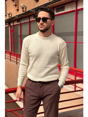 İnpool Erkek, Bisiklet Yaka, Esnek Yapılı, Çizgi Desenli, Old Money Culture, Kazak PLTK15