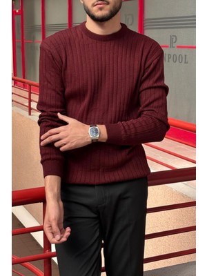 İnpool Erkek, Bisiklet Yaka, Esnek Yapılı, Çizgi Desenli, Old Money Culture, Kazak PLTK15