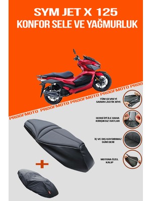 PROOFMOTO SYM Jet X 125 Konfor Sele Kılıfı Kaymaya Dayanıklı Suni Deri ile Motor Uyumlu