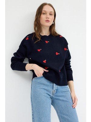 Rays Laci Kalp Desenli Örme Kadın Kazak 7120