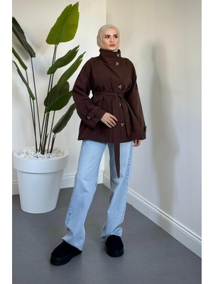 Merven Akyüz Marivelle Dik Yaka Trençkot Kahverengi