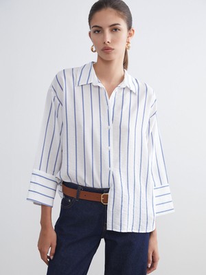 Lc Waikiki Yeni Sezon Çizgili Oversize Kadın Gömlek