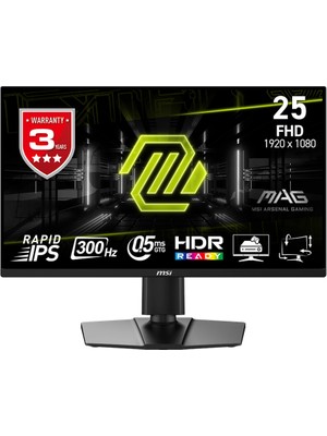 MSI 24.5" Mag 255PXF Rapid IPS Oyun Monitörü 1920x1080 FHD 300Hz Tepki Süresi 0.5ms