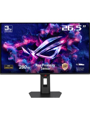 Asus Rog Strıx XG27ACDMS 26.5 Qd-Oled 2560X1440 0.03MS 280Hz 250CD Dp HDMI Usb-C Vesa 3yıl Elmb, Hdr 400 True Black, Pivot,neo Yakınlık Sensörü, %99 DCI-P3,10BİT,USB-C PD15W Monitör