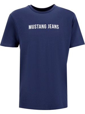 Mustang Bisiklet Yaka Baskılı Indigo Erkek T-Shirt M5WM-TST1585