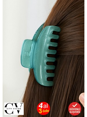 Simli Su Yeşili Renk Tırmık Model Mandal Toka 11 cm - Şık ve Dayanıklı