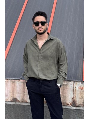 İnpool Erkek, Nakış Detaylı, Regular-Fit, Kışlık-Baharlık, Ince Fitilli Kadife Gömlek G16