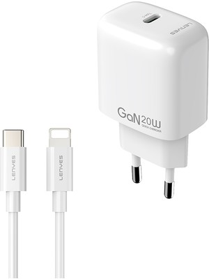 Lenyes LCH90-TC-L Type-C To Lightning Gan Teknolojili Pd Hızlı Şarj Özellikli Şarj Seti 20W Beyaz