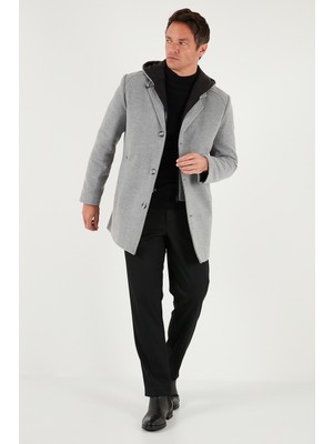 Buratti Çıkarılabilir Kapüşonlu Kırçıllı Slim Fit Kaşe Kaban Erkek Kaban 5841013