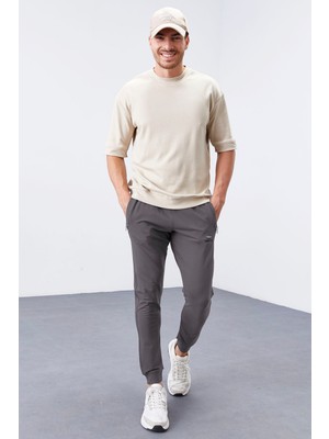 Koyu Gri Fermuar Cepli Dar Kalıp  Jogger Erkek Eşofman Alt - 84343