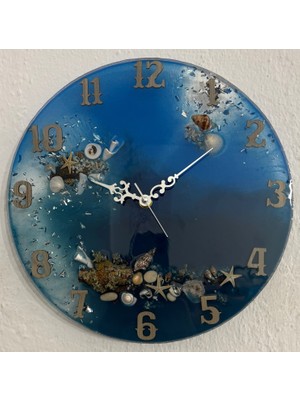 Pelince "deniz Ruhu" Epoksi Duvar Saati | Deniz Kabuklu & Deniz Yıldızlı El Yapımı Tasarım | 30 cm