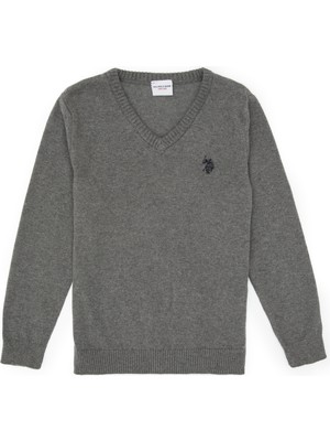 U.S. Polo Assn. Erkek Çocuk Gri Melanj V Yaka Basic Kazak 50315611-VR086