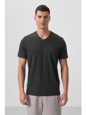 Tommy Life Antrasit Basic Kısa Kol Standart Kalıp V Yaka Erkek T-Shirt - 87912