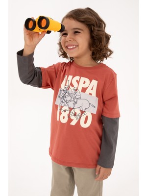 U.S. Polo Assn. Erkek Çocuk Gül Kurusu Regular Fit Grafik Desenli Sweatshirt Kolsuz 50316495-VR026