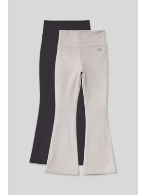 Esnek Performans Ispanyol Paça 2li Paket Antrasit-Taş Kız Çocuk Tayt - 75193