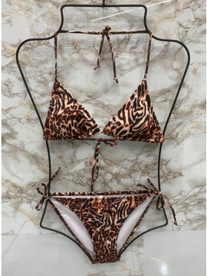 Xorvio Kadın Üçgen Bikini Takım Likralı Esnek Yandan Boyundan Bağlamalı Şık Ipli