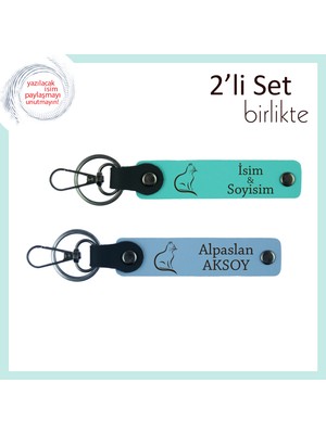 Miawiki Tatlı Miyavlara Kalıcı Sevgi Hediyesi, Kedili, Kişisel Anahtarlık, Turkuaz-Gök Mavi