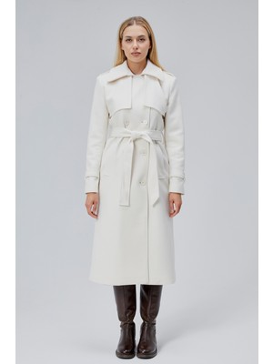 Bolivente Ekru Regular Rüzgarlık Detaylı Kaşe Kaban