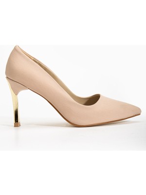Shemard Kadın Bej Saten Sivri Burun Ince Topuklu Stiletto