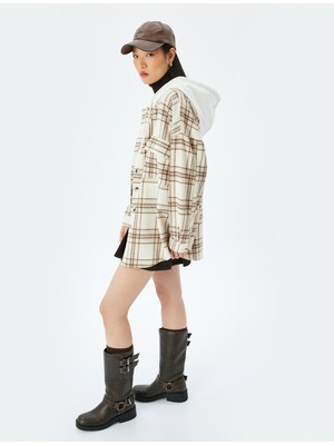 Koton Kapüşonlu Cepli Oversize Uzun Kollu Oduncu Gömleği