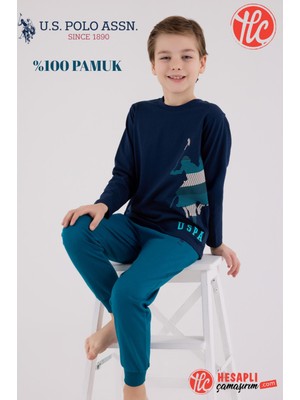 U.s. Polo Assn. Garson Erkek Çocuk Logolu Lacivert %100 Pamuklu Uzun Kollu Paça Lastikli Pijama Takım