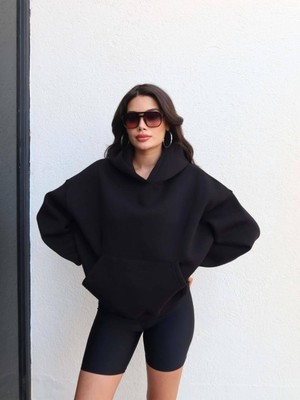 Chic Lumi Siyah Kapüşonlu Oversize Sweatshirt