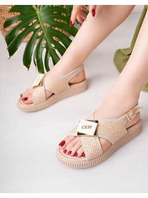 Shemard Cate Bej Hasır Cilt Sandalet